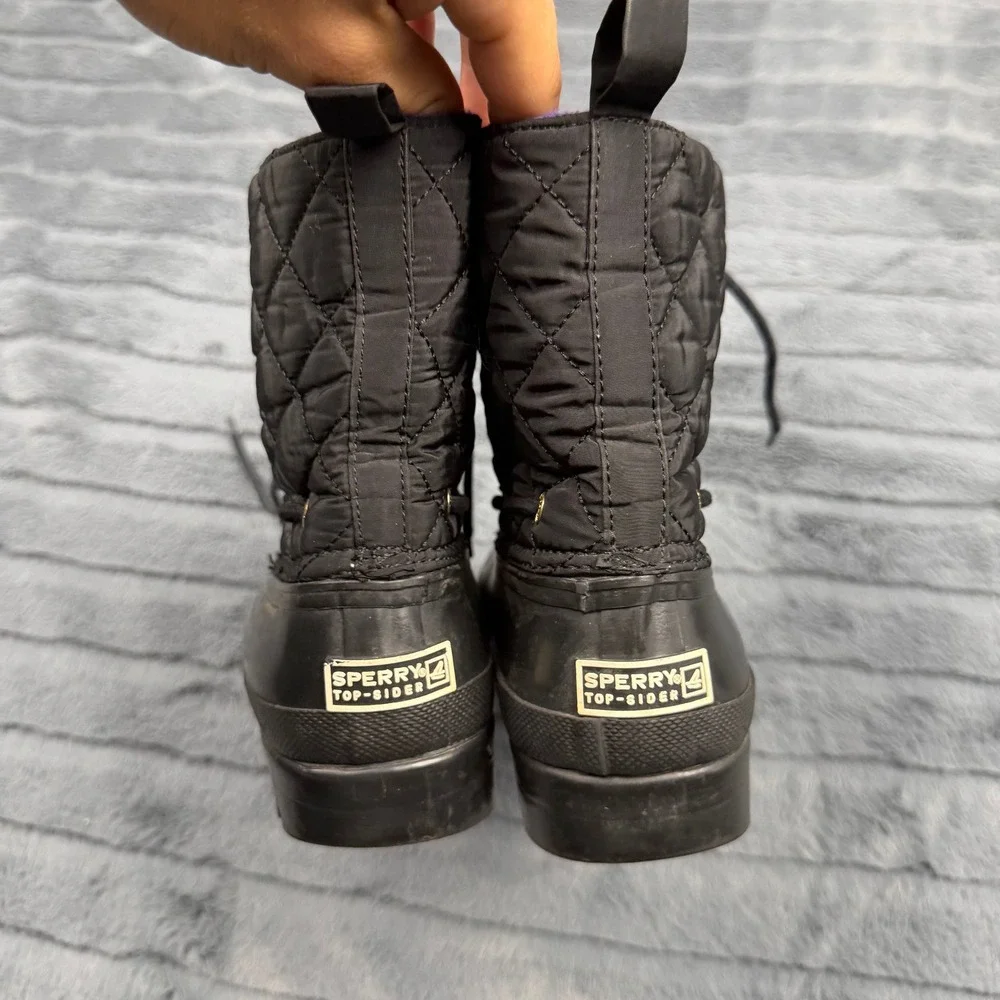 Sperry Saltwater Black Quilted Waterproof Duck Boots Women 7 9289067